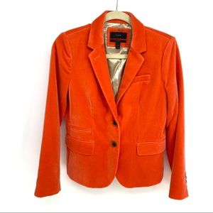 J Crew Schoolboy Blazer Size 4 Crush Velvet Orange Classic Jacket Long Sleeve